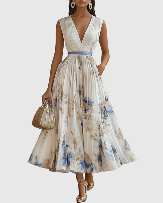 Rowella – Vestido maxi elegante plisado para mujer
