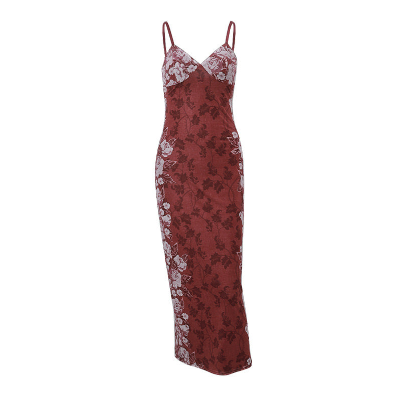 Ximena - Vestido Largo Con Tirantes Estampado Floral Primavera Verano con Cuello en V Para Fiesta Vacaciones En la Playa Estilo Y2K Para Mujer 2024
