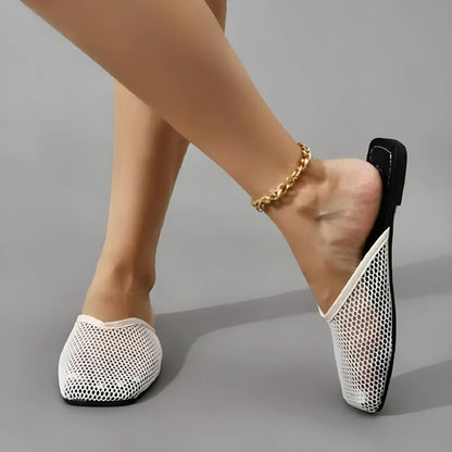 Mocasines elegantes con malla transparente y punta cuadrada – VELURIA