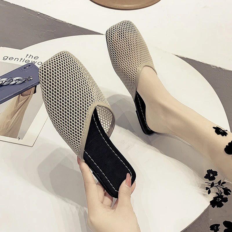 Mocasines elegantes con malla transparente y punta cuadrada – VELURIA