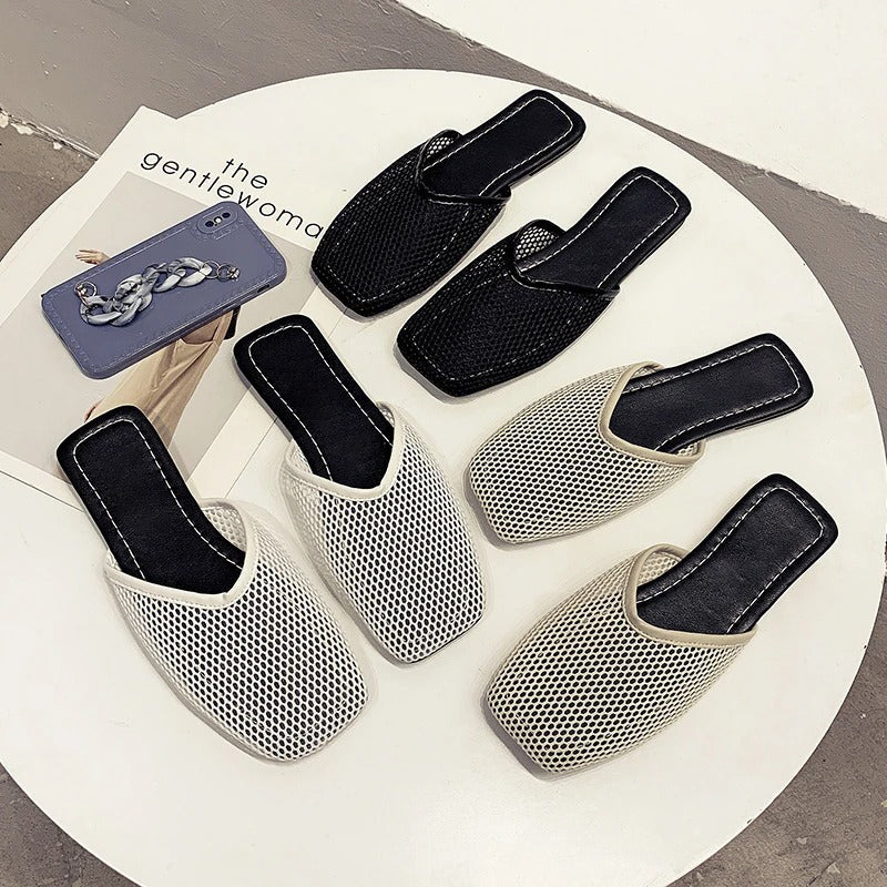 Mocasines elegantes con malla transparente y punta cuadrada – VELURIA