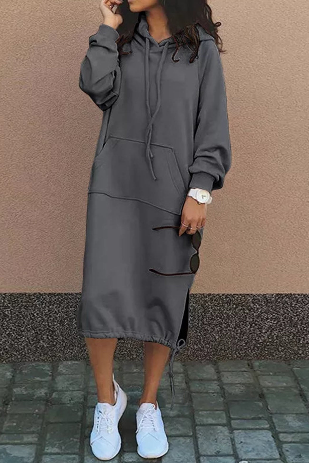 Vestido sudadera largo con capucha para mujer – ANGELIKA
