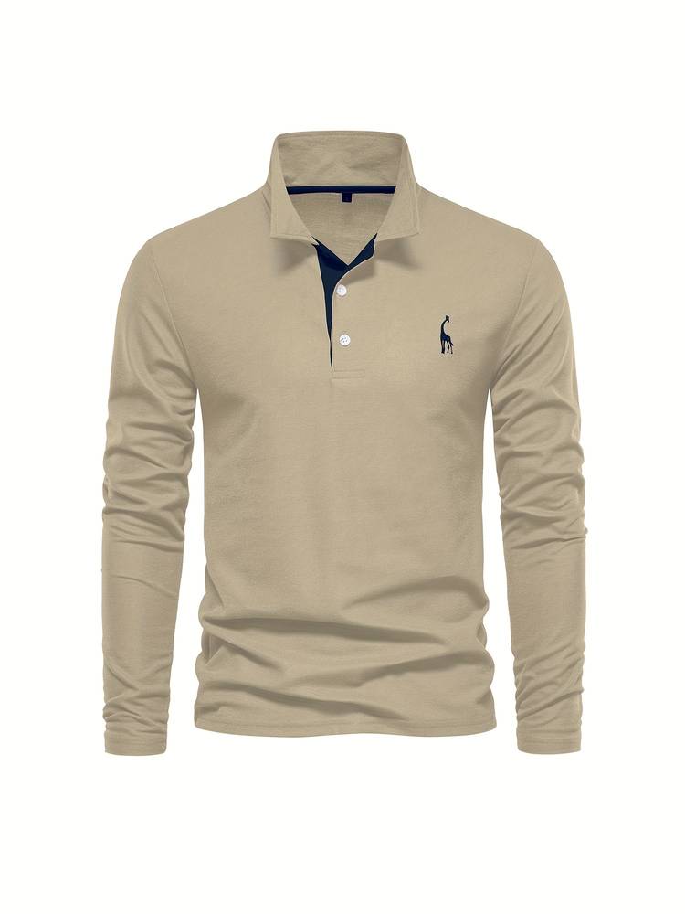 HUGGO - Polo de manga larga con detalles en contraste para hombre