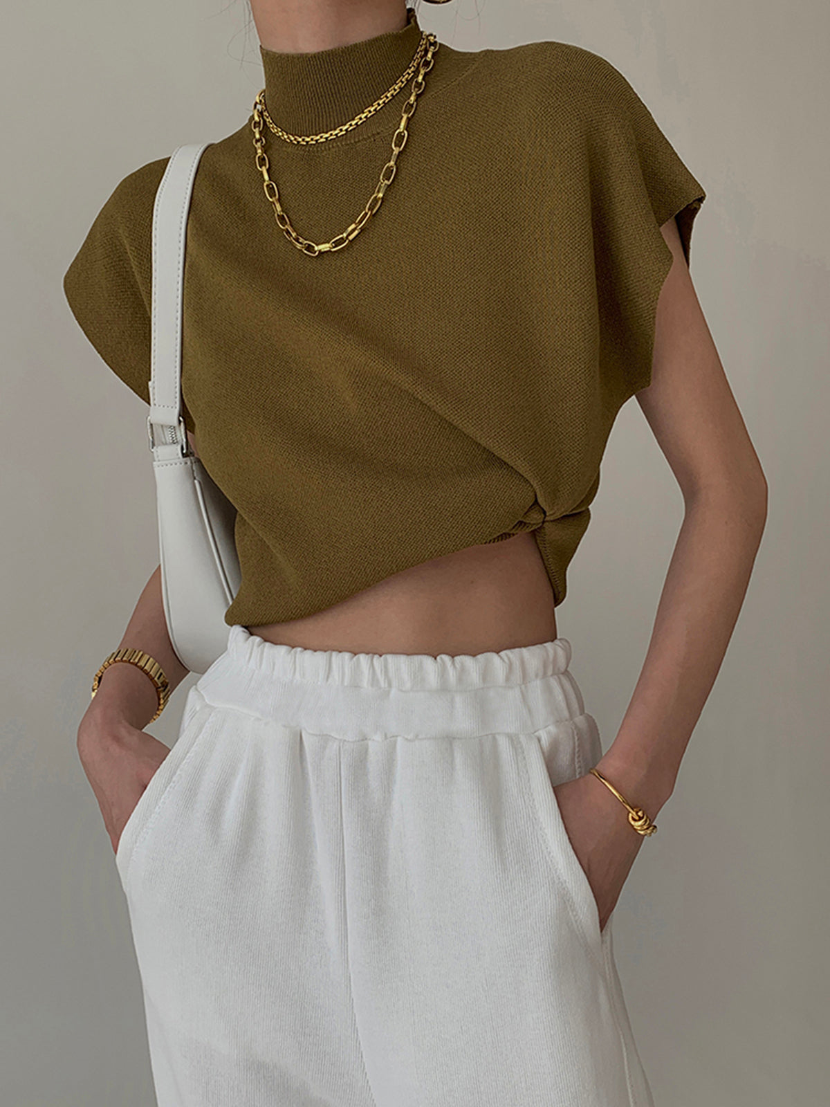 YULE - Elegante chaleco de punto con cuello alto y mangas con solapa para mujeres