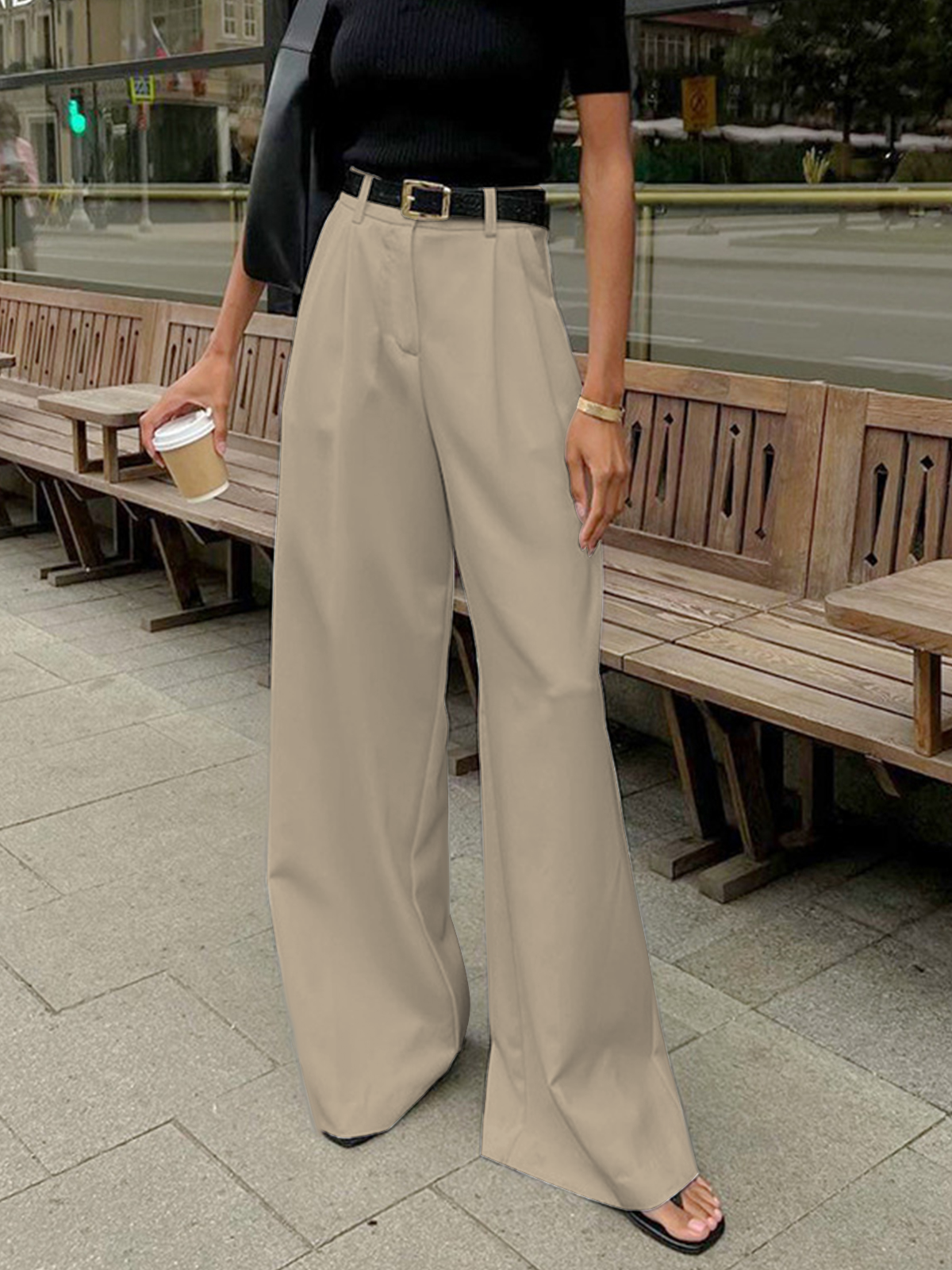 Pantalón de mujer de pierna ancha y talle alto – NAELIA