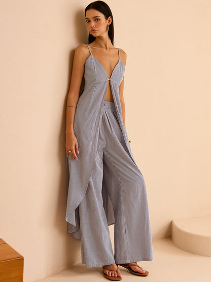 Conjunto de top camisón de rayas y pantalones de pierna ancha – LUMINA