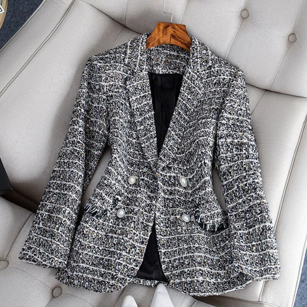 Blazer entallado de encaje y cuadros con diseño femenino – ALTHEA