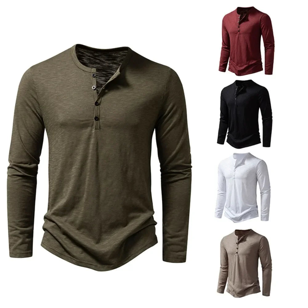 Camiseta de manga larga para hombre con botones en el escote – HENRY