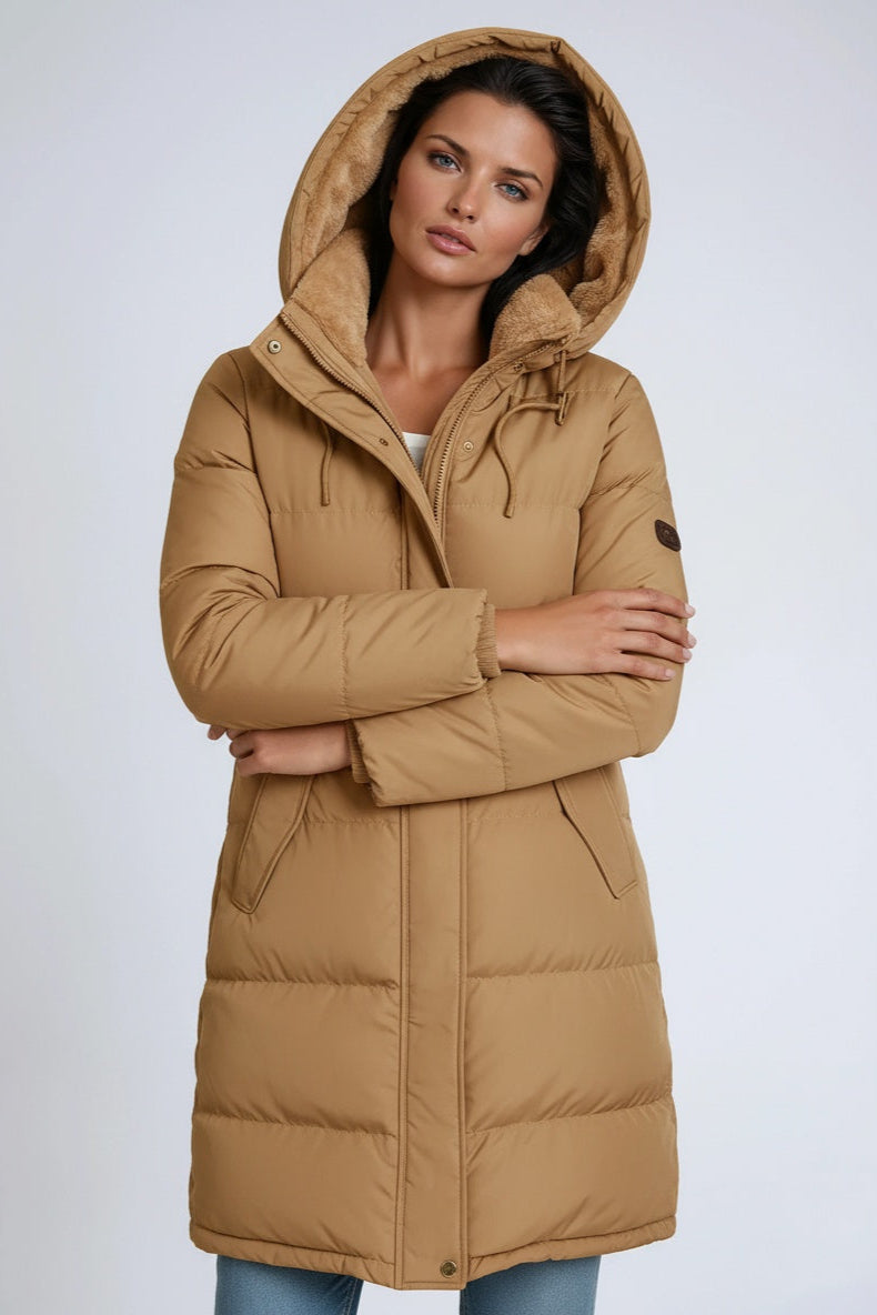 Abrigo de invierno con forro de borreguito y capucha para mujer – NORAYA