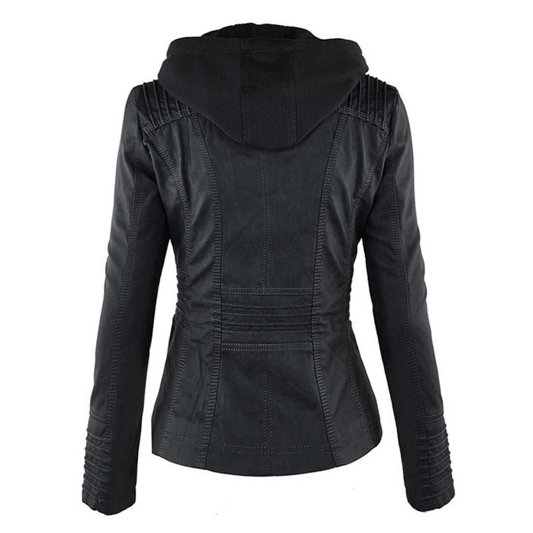 Chaqueta impermeable de imitación cuero para mujer con capucha – LEYRA