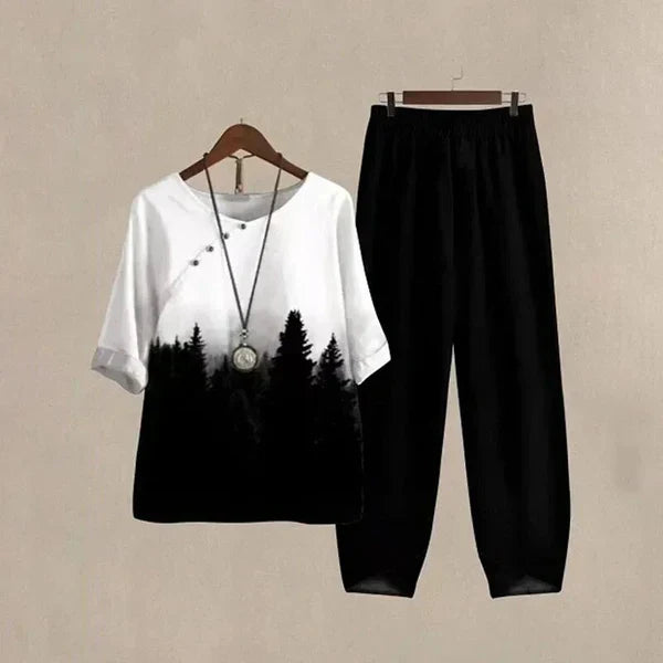 Conjunto de blusa floral y pantalón recto para mujer – FLOREA