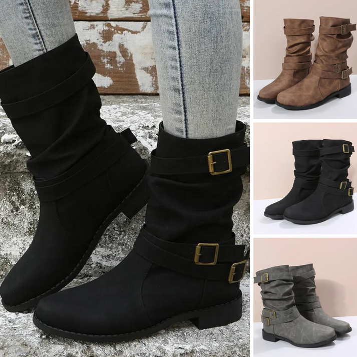 COSIMA – Botines de ante sintético con tacón para mujer