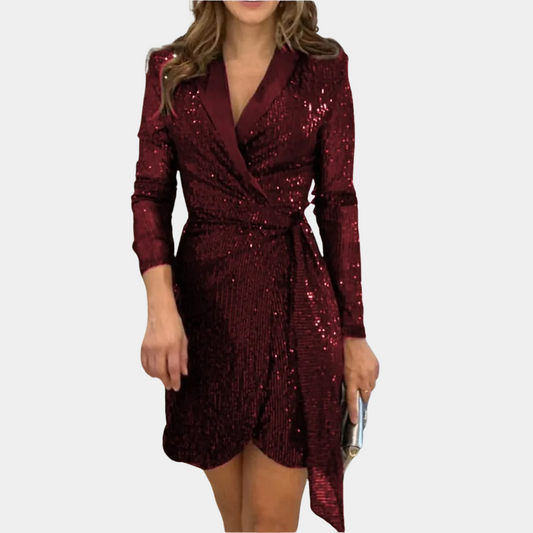 Vestido blazer cruzado con lentejuelas y manga larga – SIRENA