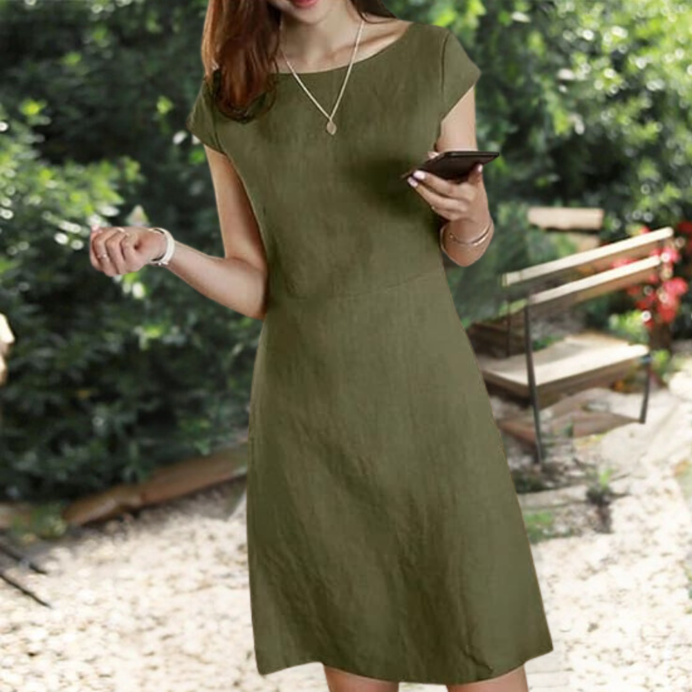 Vestido Midi Efecto Liso para Mujeres con Estilo Casual y Elegante – AGNETE