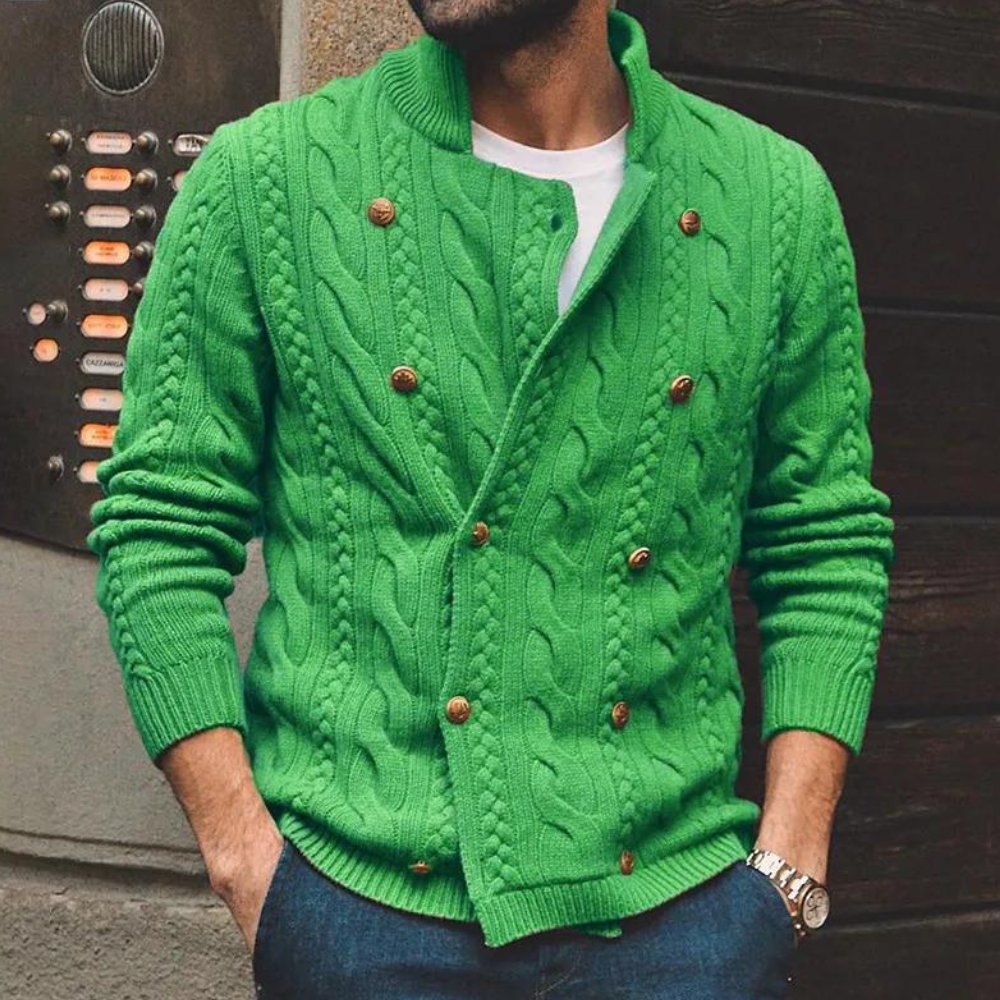 OLIVER - Cárdigan de punto trenzado para hombre con puños de canalé