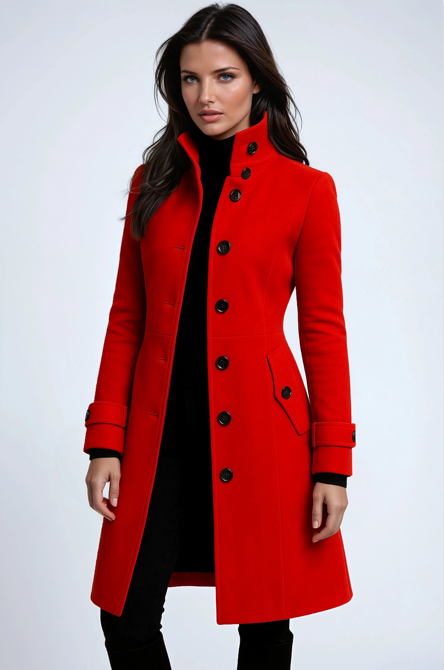 SANDRIA – Abrigo trench de invierno para mujer con cuello alto