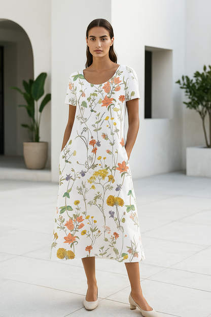 Floréal – Vestido de verano con manga corta y estampado floral para mujer