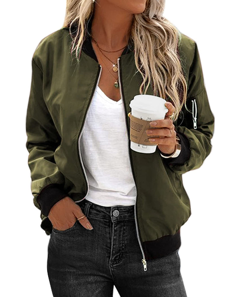 ALEXIA - Clásica chaqueta bomber con cremallera para mujeres