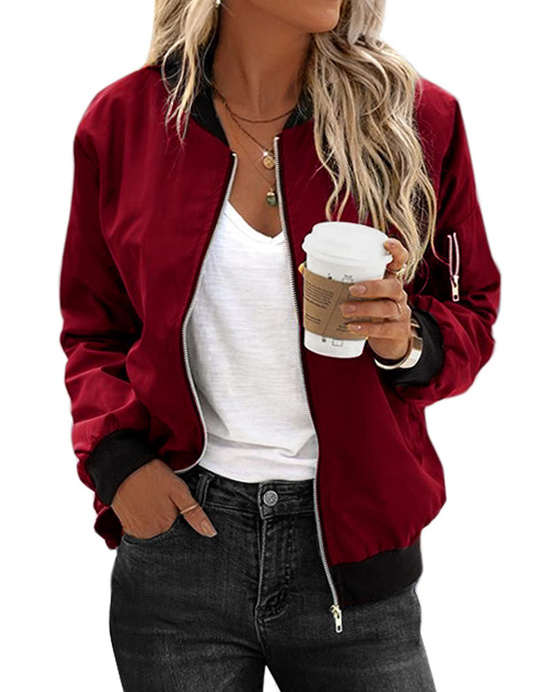 ALEXIA - Clásica chaqueta bomber con cremallera para mujeres