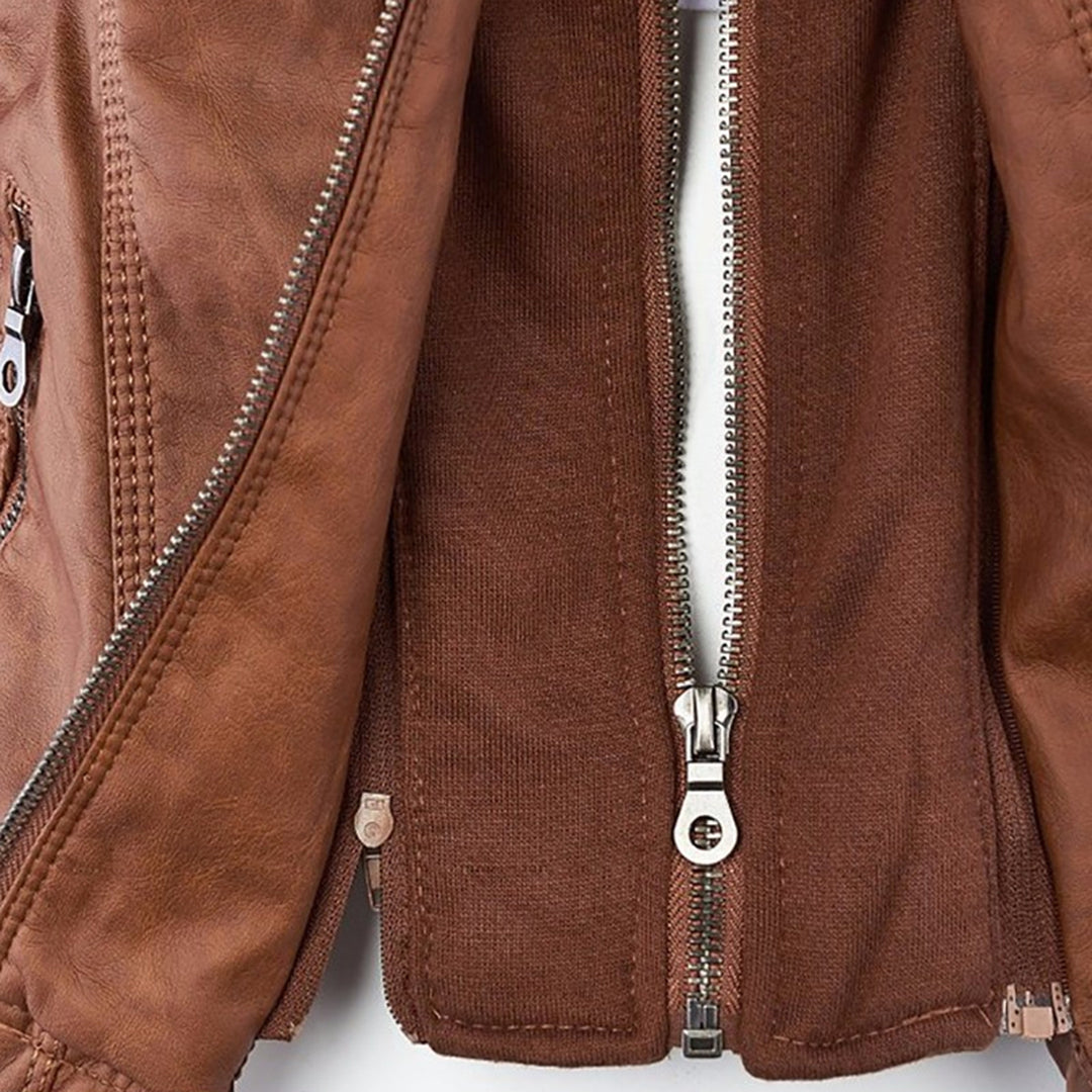 Chaqueta impermeable de imitación cuero para mujer con capucha – LEYRA