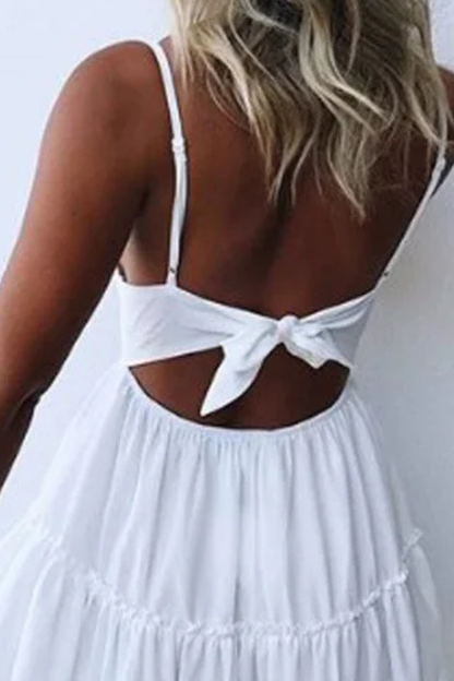 Freja – Vestido midi de encaje con tirantes finos y espalda descubierta para mujer