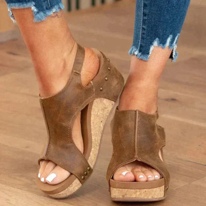Sandalias de cuña con punta abierta y ajuste cómodo para mujer – LINA