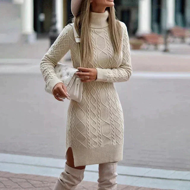 Vestido de punto para mujer con cuello alto y diseño trenzado – IVANELLA