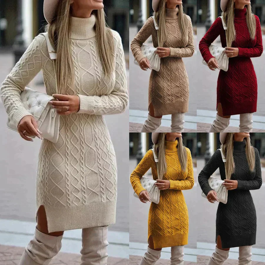 Vestido de punto para mujer con cuello alto y diseño trenzado – IVANELLA