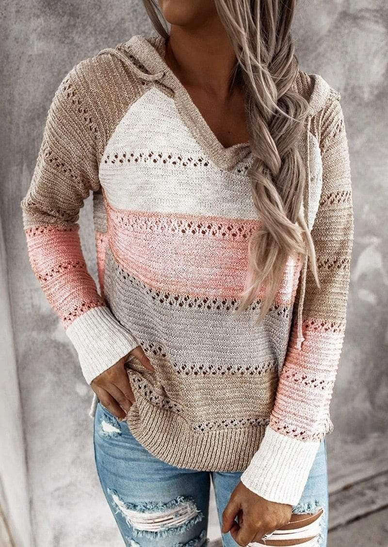 Jersey de mujer a rayas con cuello en pico – VERENIA