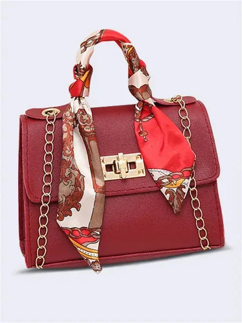 Bolso de mano elegante con cadena y pañuelo decorativo – CALISSA