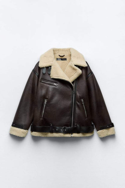 Chaqueta elegante de mujer con solapa en tejido sintético – ELEONORA
