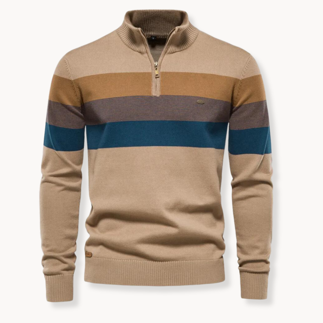 Jersey de hombre con cremallera corta y diseño de rayas – TREVOR