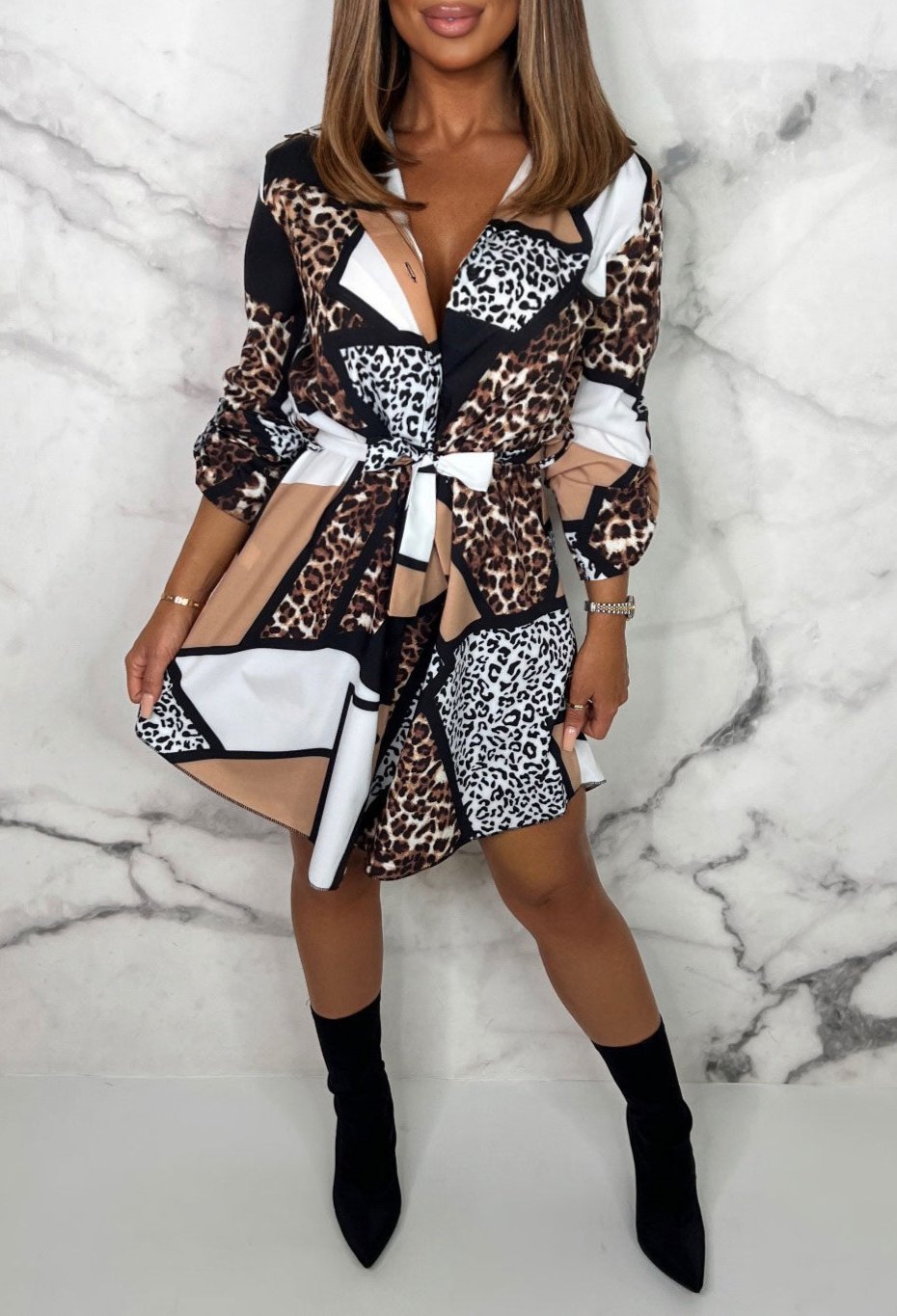 Vestido camisero con estampado animal y corte suelto – ZARELLA