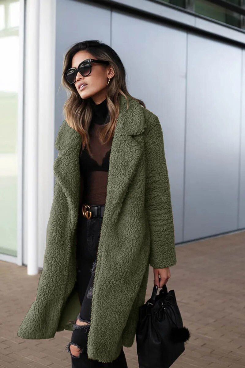 Abrigo polar largo de invierno para mujer con estilo elegante – FEDERICA