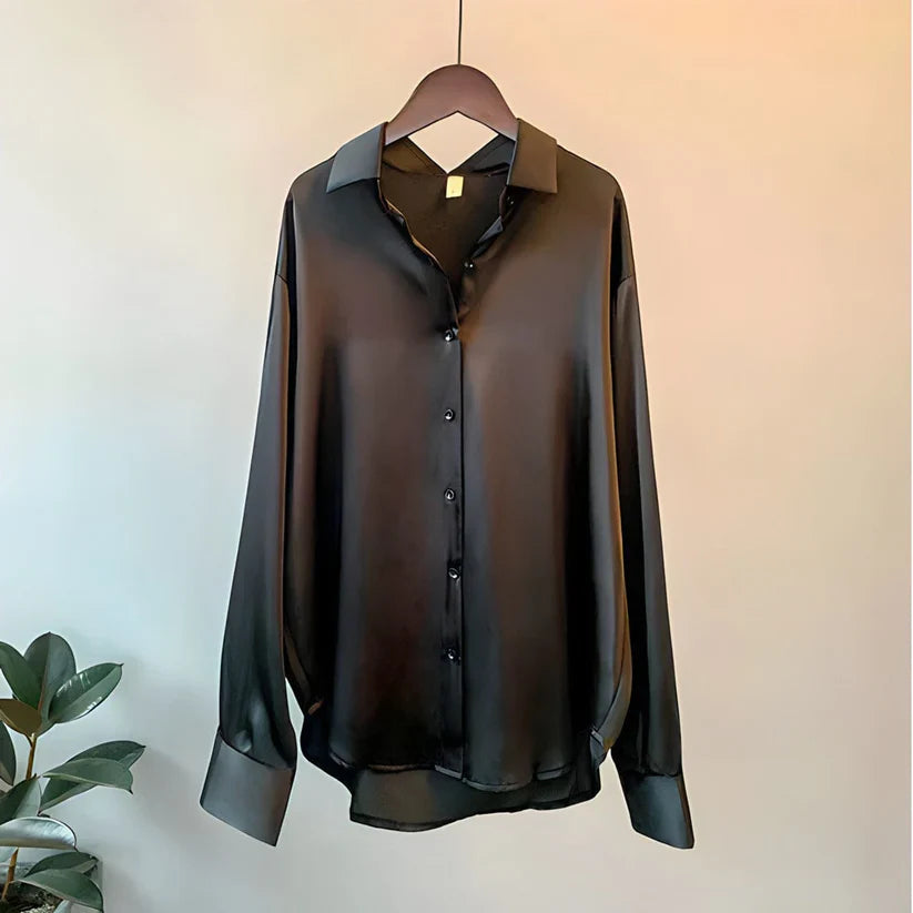 ADDIANE – Blusa de seda sintética para mujer con manga larga y acabado elegante