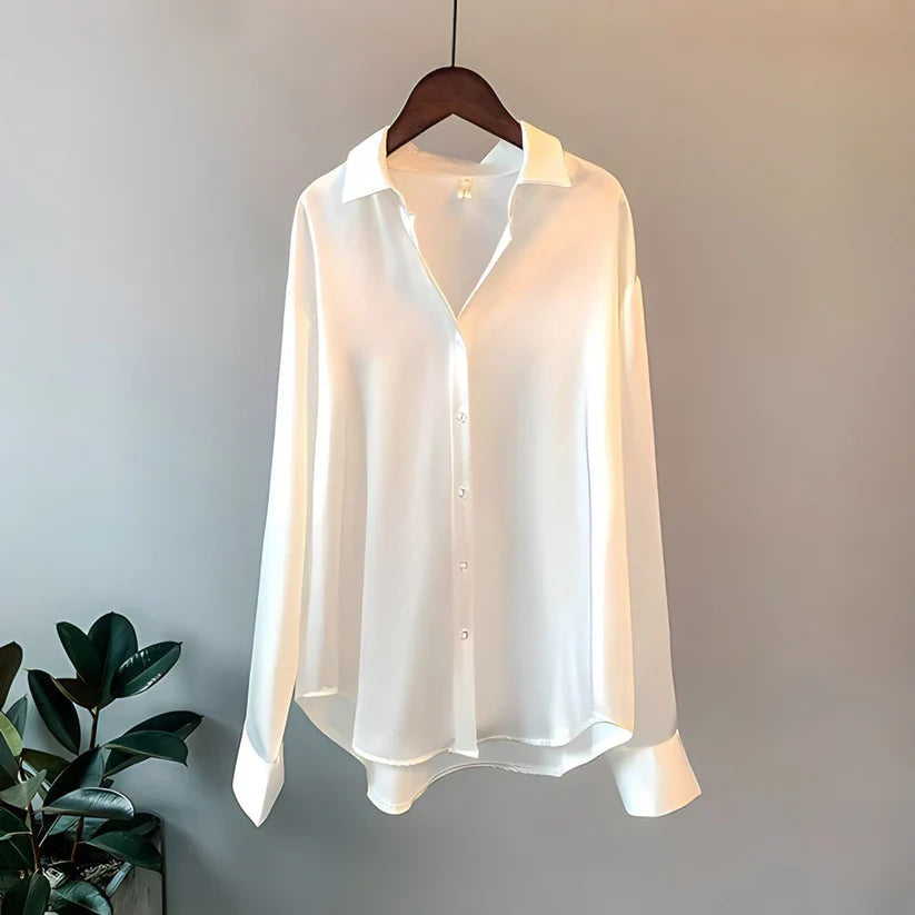 ADDIANE – Blusa de seda sintética para mujer con manga larga y acabado elegante
