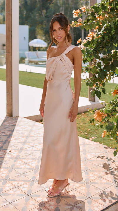 Vestido largo asimétrico con lazo en un hombro – SELENA