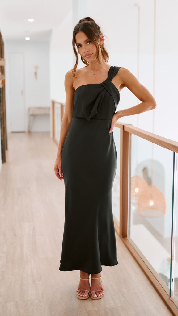 Vestido largo asimétrico con lazo en un hombro – SELENA
