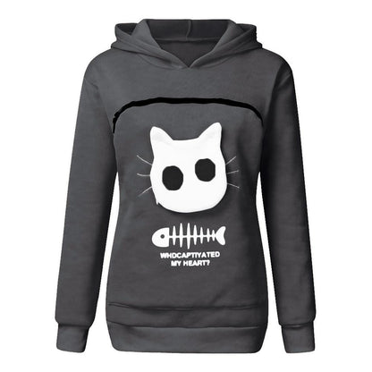 LIV - Sudadera con capucha y bolsillo para llevar mascotas con divertido diseño gráfico para mujer