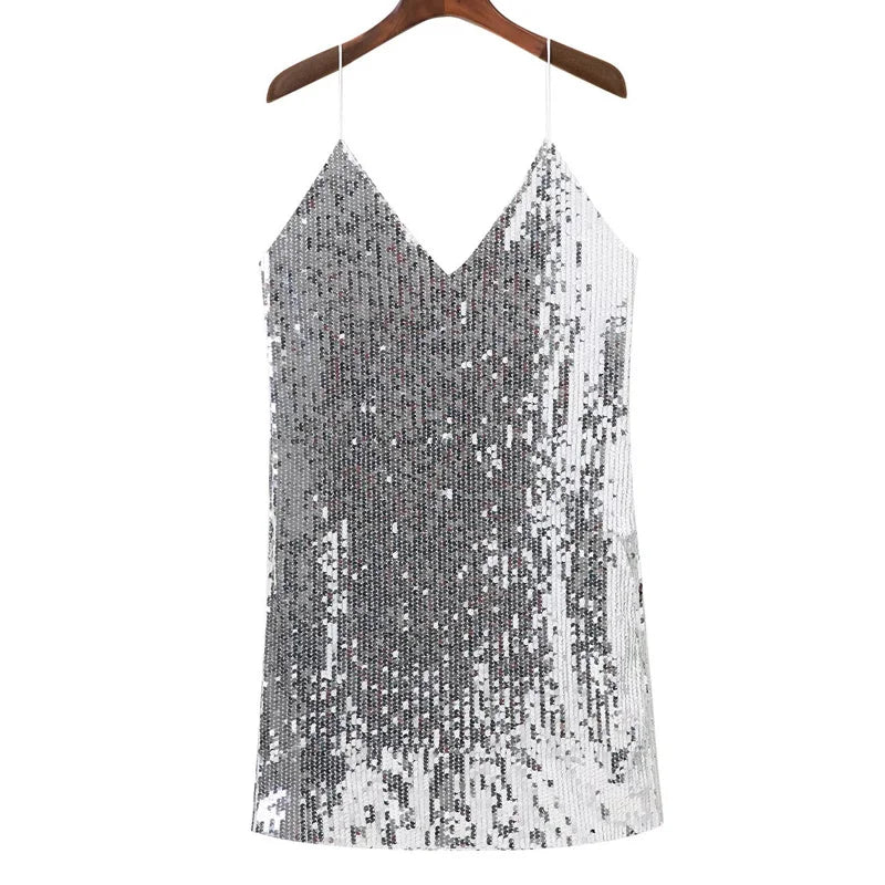 Vestido de fiesta corto con lentejuelas y escote en V profundo – STELLA