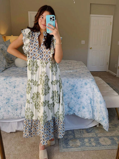 Vestido floral sin mangas con cuello de volantes para mujer – BIRGIT