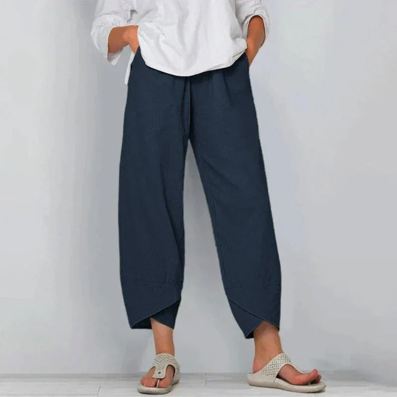 Pantalón de lino y algodón con cintura elástica – NATELLE