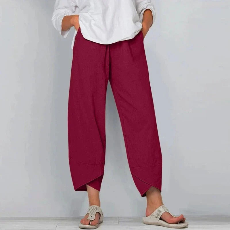 Pantalón de lino y algodón con cintura elástica – NATELLE