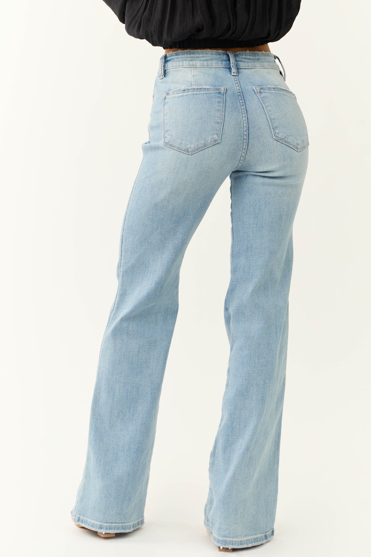 ELARÉA – Vaquero de campana para mujer en denim azul claro