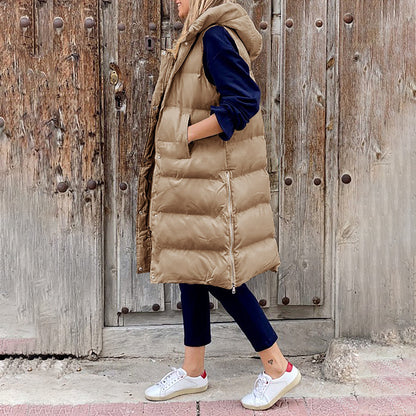 FAYE - Chaleco largo con capucha para mujer
