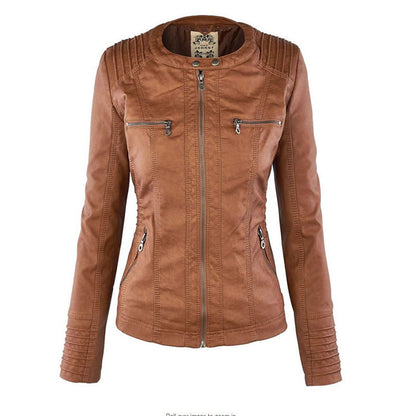 Chaqueta impermeable de imitación cuero para mujer con capucha – LEYRA