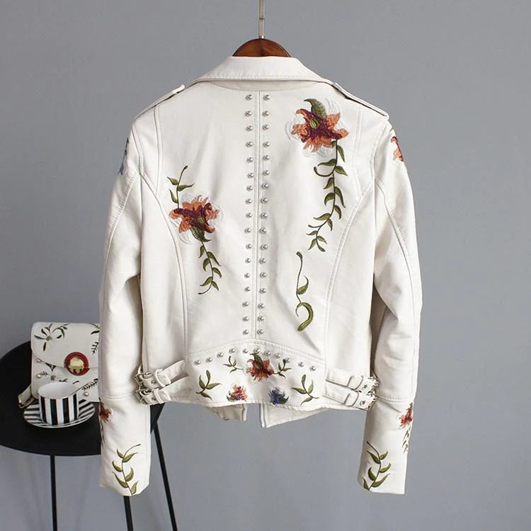 Chaqueta de polipiel para mujer con bordado floral – FLORELLA
