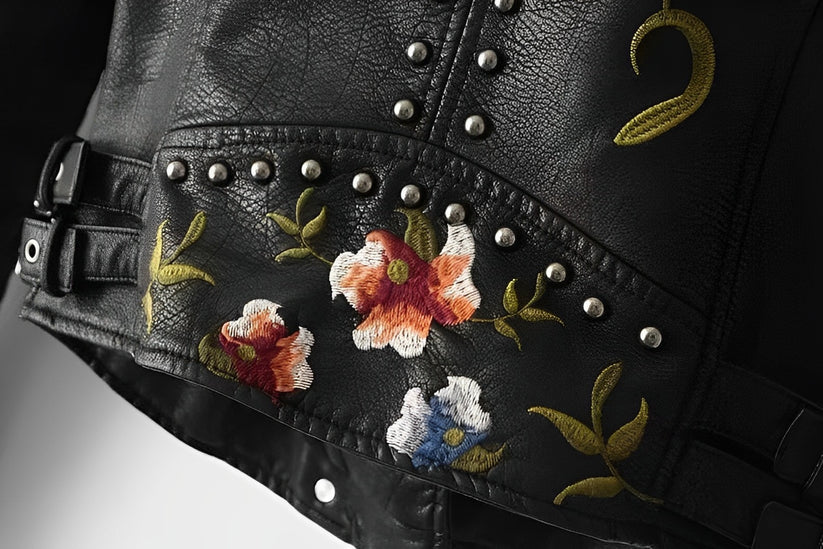 Chaqueta de polipiel para mujer con bordado floral – FLORELLA