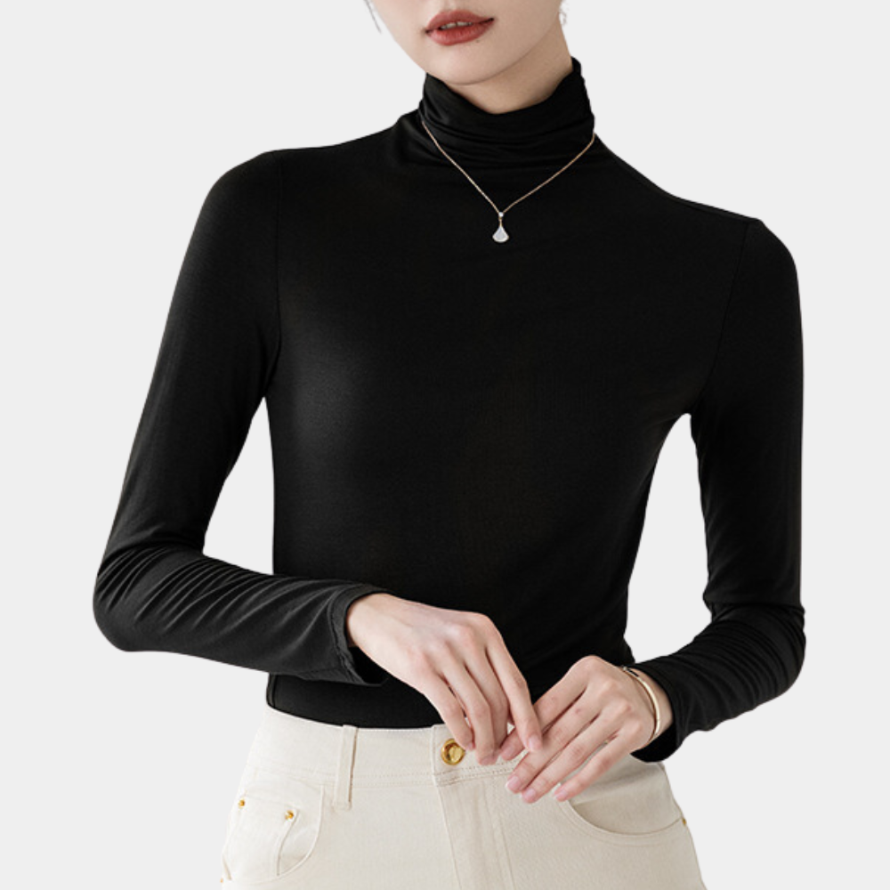 ISLA - Top de mujer con cuello alto y mangas largas