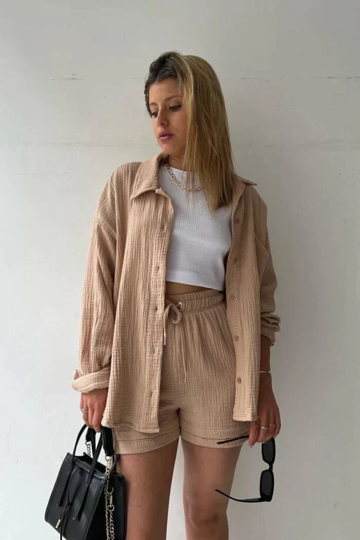Conjunto casual de dos piezas para mujer con top y pantalón – FÉIA